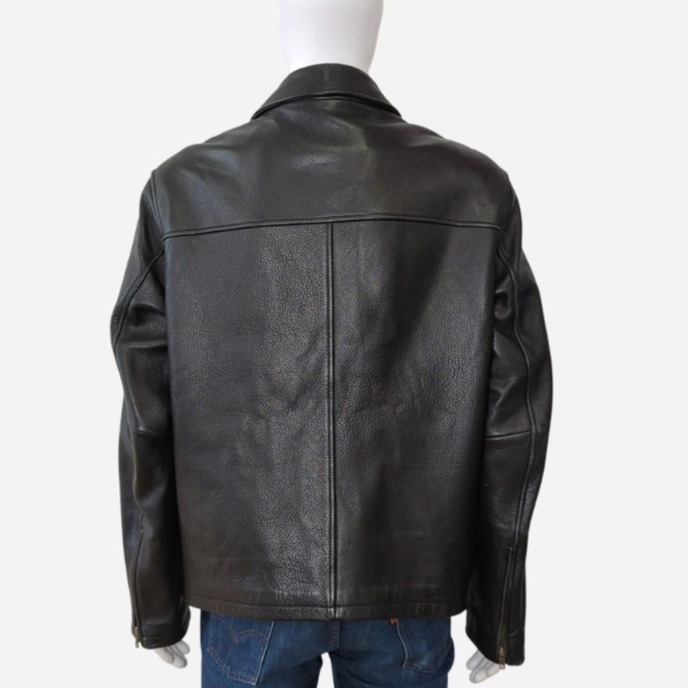 Men’s Large Black Danier leather bomber jacket with zipper closure and pockets - Picture 2 of 7